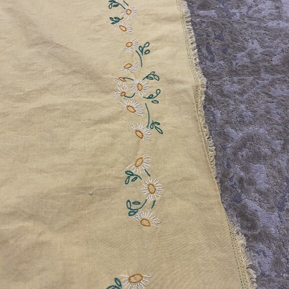 Vintage 35” Table Linen Centerpiece Yellow Floral Embroidered Border Spring Tea - Picture 3 of 3